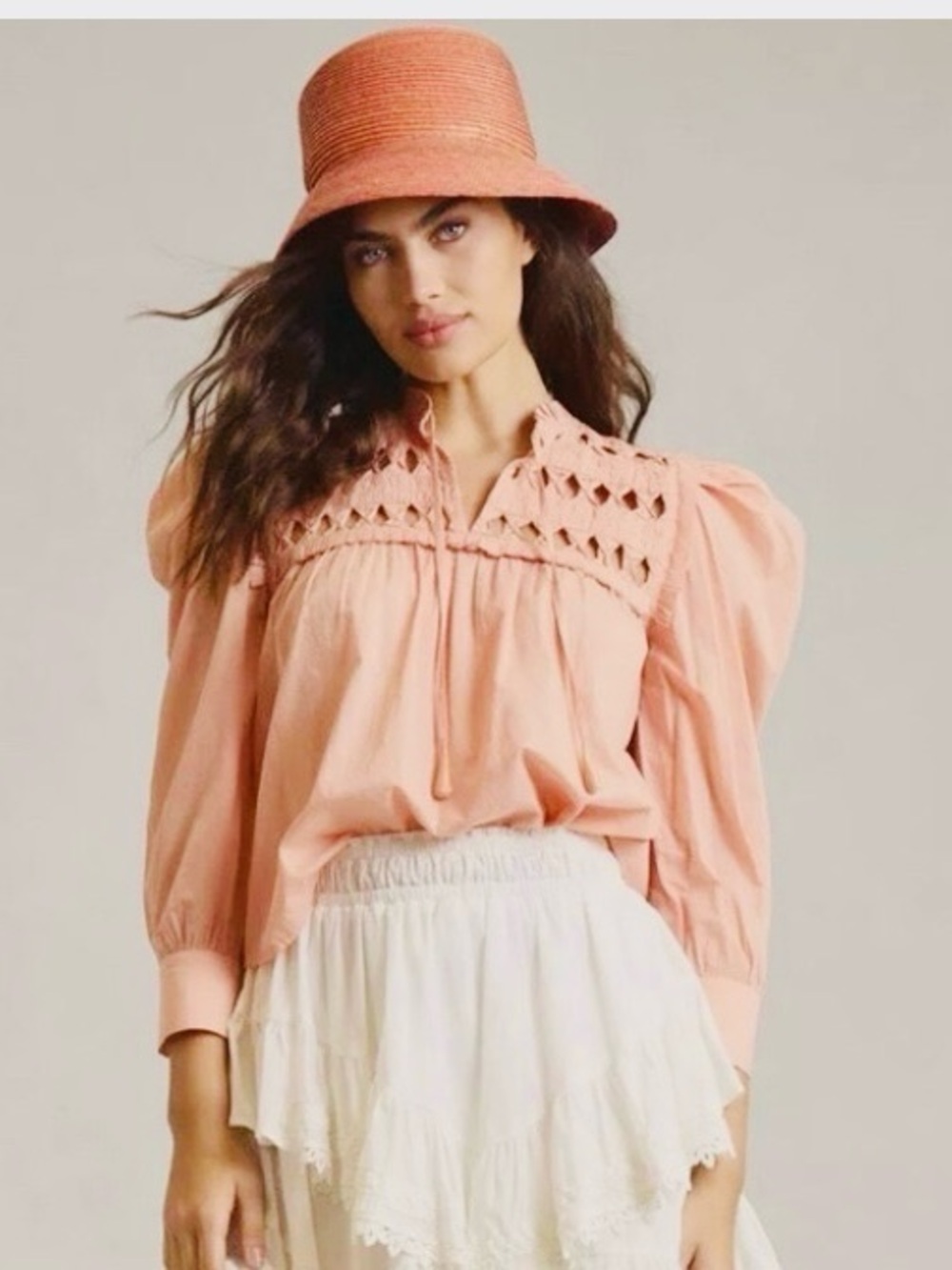 Anthropologie Self Contrast Women’s Papaya Pink Puff Sleeve Top. Size M